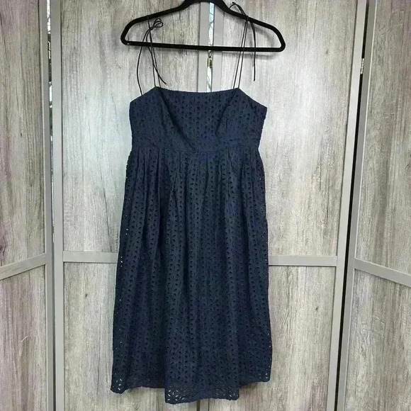 Gap Dress Sz 10 Eyelet Navy Fit and Flare Sleeveless Lined - Picture 1 of 9